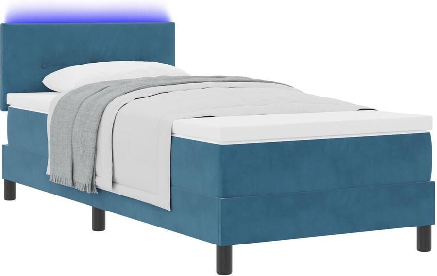 VidaXL Boxspring bed met hoofdeinde Donkerblauw 90 x 200 cm Fluweel - Foto 2