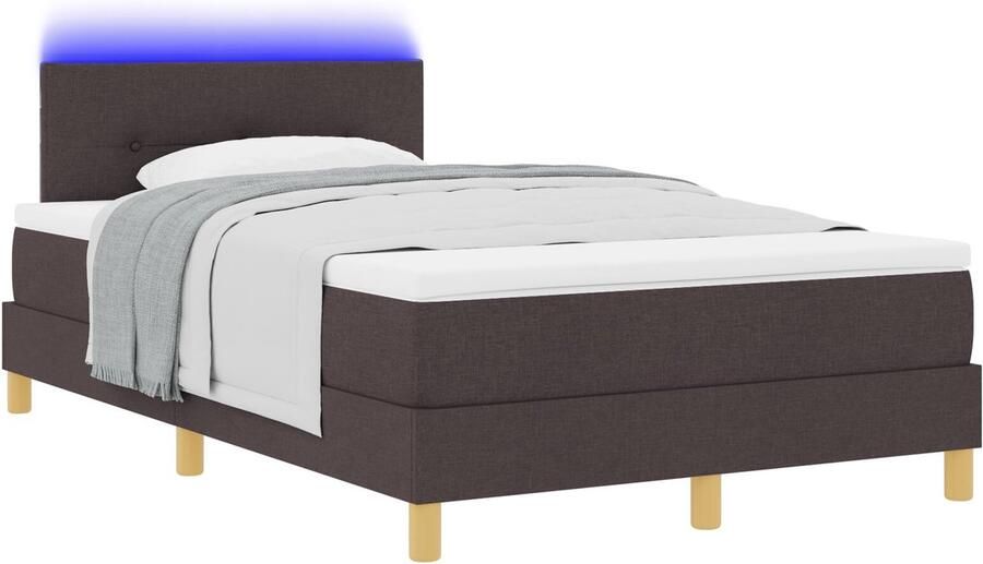 VidaXL Boxspring Bed met Matras & LED Donkerbruin 120x200 cm Stof - Foto 2