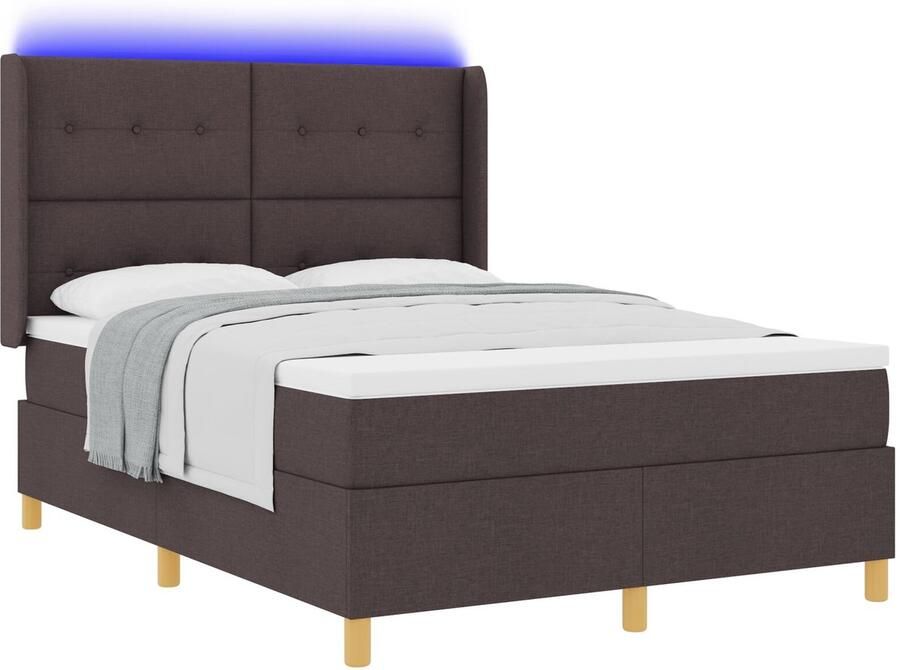 VidaXL Boxspring Bed met Matras & LED in Donkerbruin 140x190 cm Stof - Foto 5