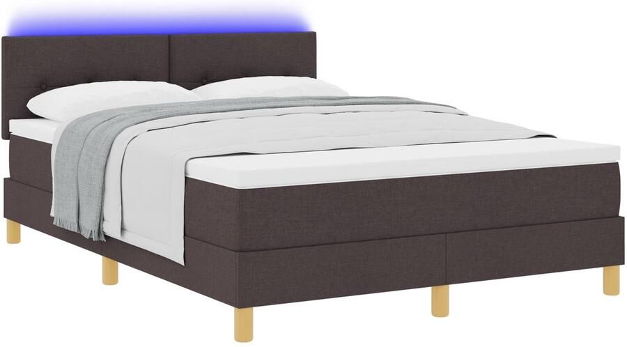 VidaXL Boxspring Bed met Matras & LED in Donkerbruin 140x190 cm Stof - Foto 3