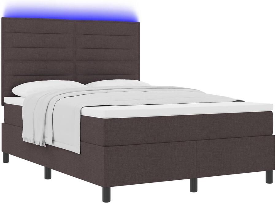 VidaXL Boxspringbed met matras en LED in Donkerbruin 160 x 200 cm Stof - Foto 2