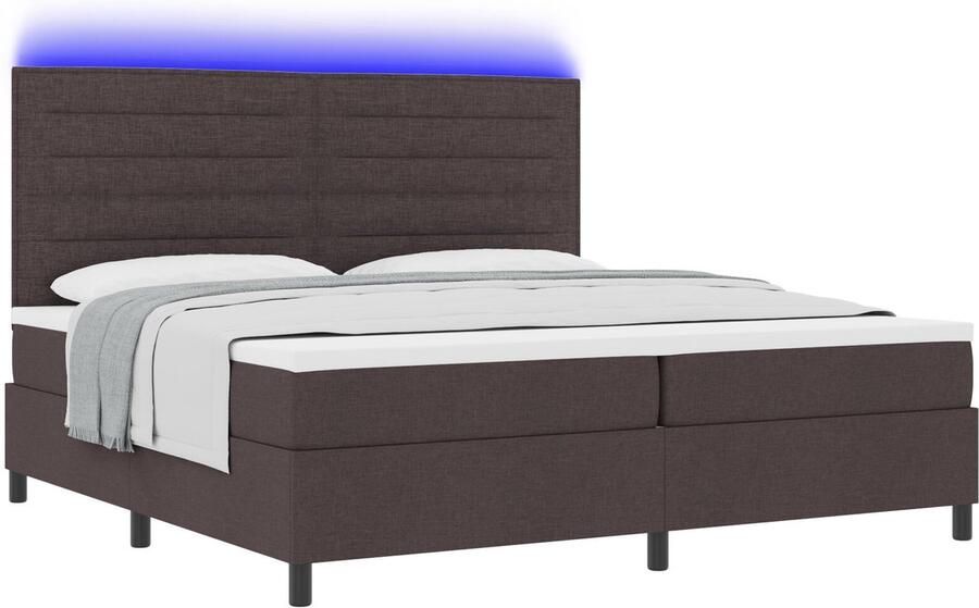 VidaXL Boxspringbed met matras en LED in donkerbruin 200 x 200 cm stof - Foto 2