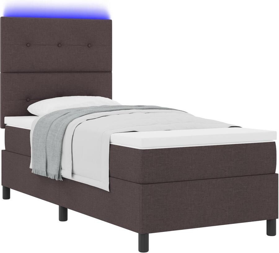 VidaXL Boxspringbed met matras en LED Donkerbruin 90 x 200 cm Stof - Foto 2