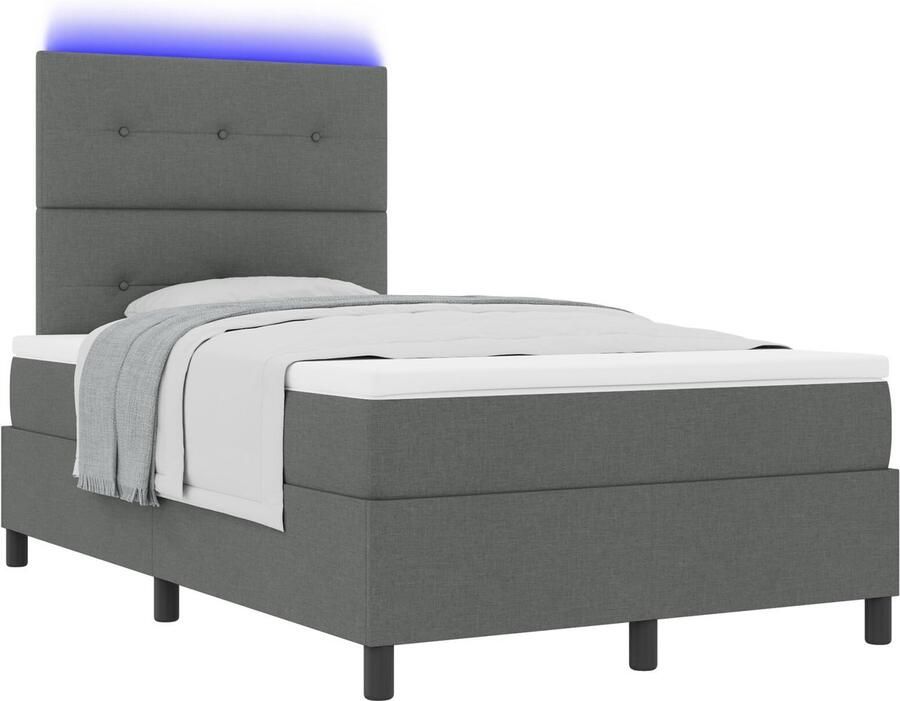 VidaXL Boxspringbed met matras en LED Donkergrijs 120 x 200 cm Stof - Foto 2