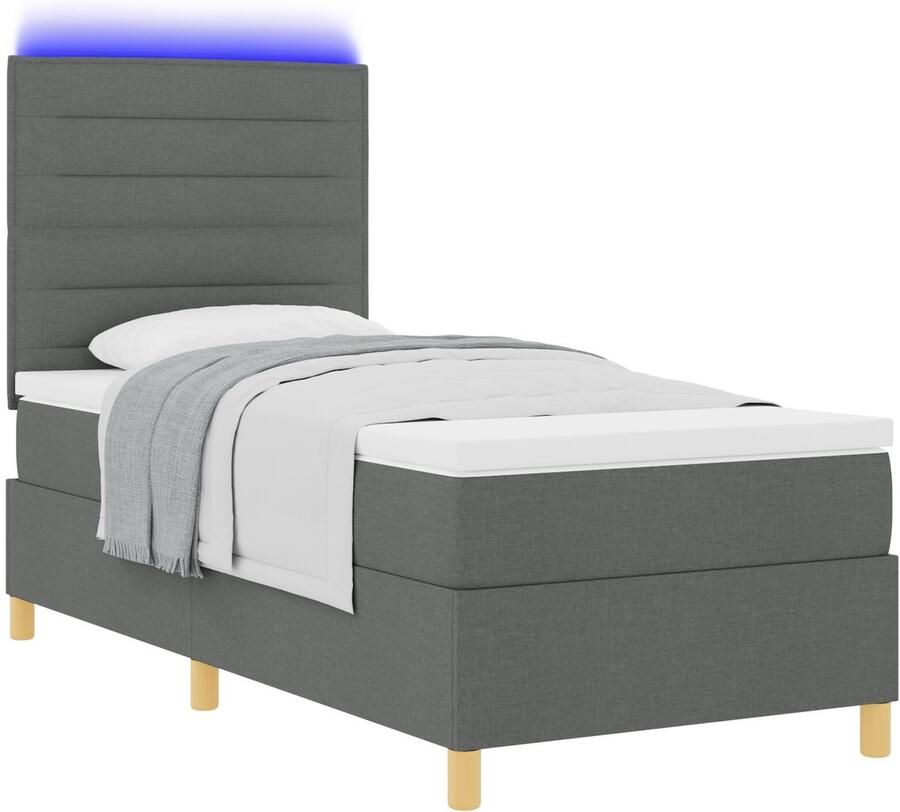 VidaXL Boxspring Bed met Matras & LED Donkergrijs 90x190 cm Stof - Foto 2