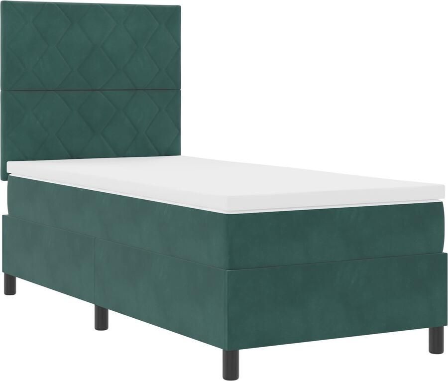 VidaXL Boxspring Bed met Matras & LED Donkergroen 90x190 cm Fluweel