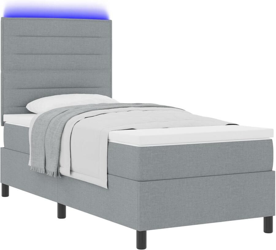 VidaXL Bedframe met Matras Lichtgrijs Stof 100 x 200 cm Bed Matras - Foto 2
