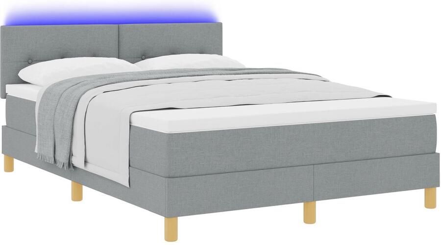 VidaXL Boxspringbed met Matras & LED Licht Grijs 140x190 cm Stof - Foto 2