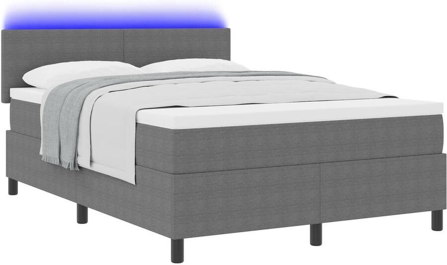 VidaXL Boxspring Bed met Matras & LED Licht Grijs 160x200 cm Corduroy Stof - Foto 2