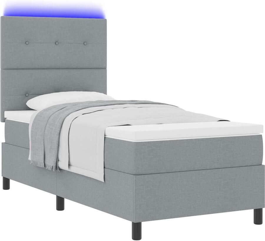 VidaXL Boxspringbed met matras en LED-lamp Lichtgrijs 90 x 190 cm Stoffen - Foto 2