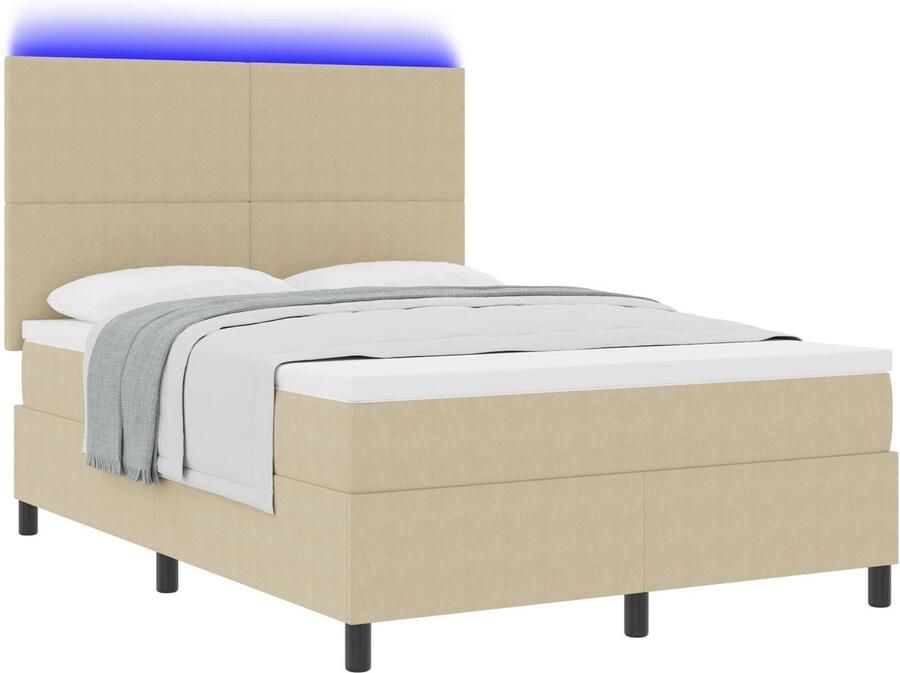 VidaXL Boxspring Bed met Matras & LED Licht Groen Grijs 160x200 cm Corduroy Stof