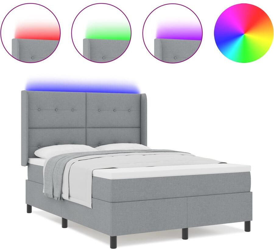 VidaXL Boxspringbed met Matras & LED Licht Grijs 140x190 cm Stof