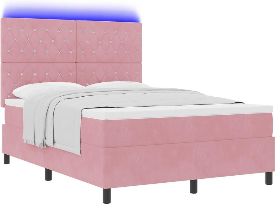VidaXL Boxspring Bed met Matras & LED Roze 140x200 cm Fluweel