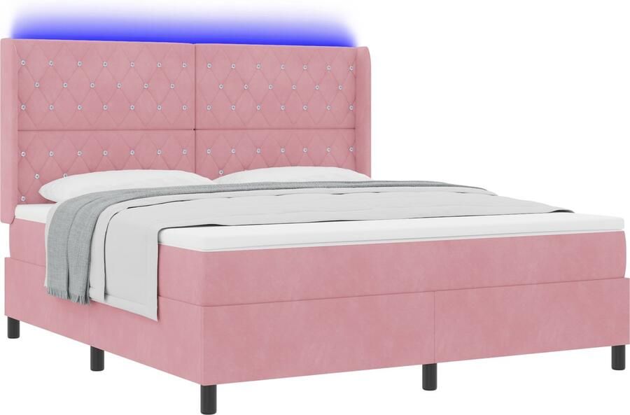 VidaXL Boxspring Bed met Matras & LED Roze 180x200 cm Fluweel