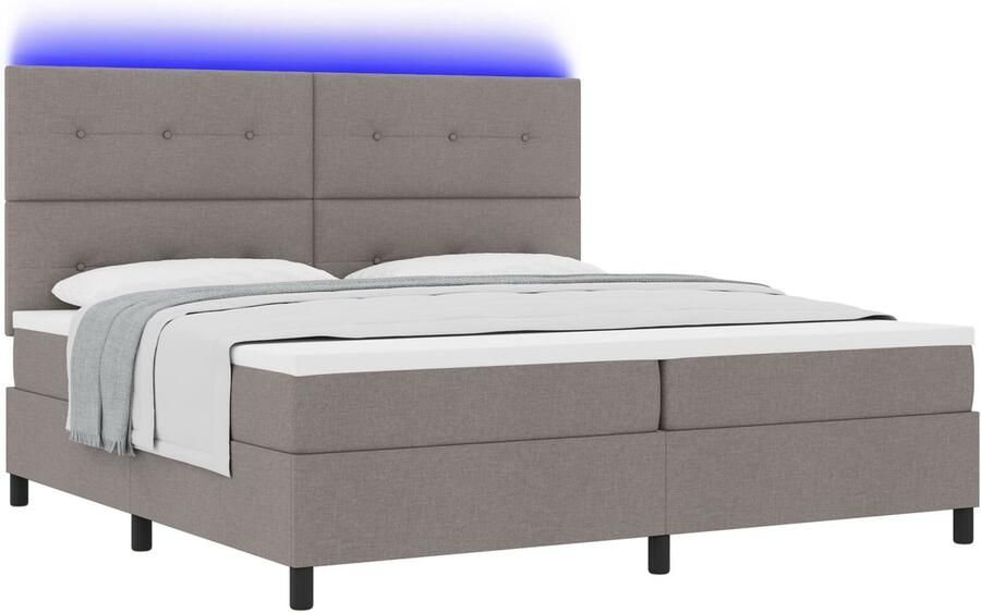 VidaXL Boxspring Bed met Matras & LED Taupe 200x200 cm Stof - Foto 2