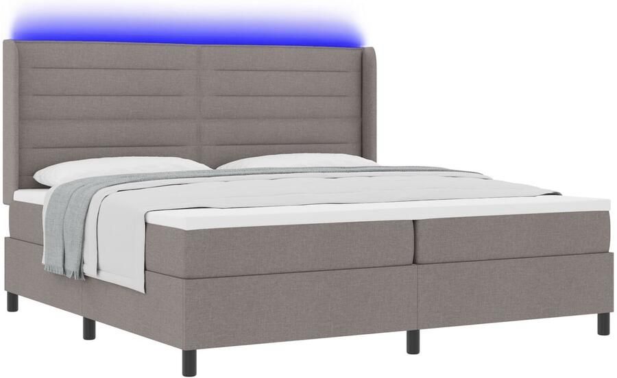 VidaXL Boxspring Bed met Matras & LED Taupe 200x200 cm Stof - Foto 2