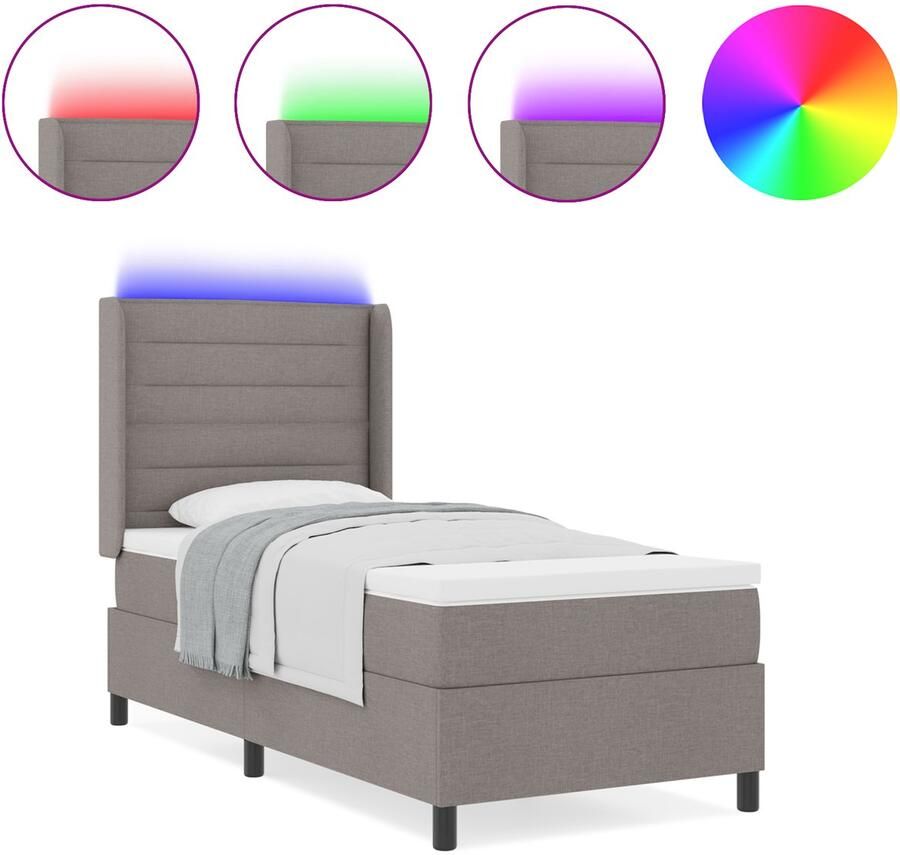 VidaXL Boxspring Bed met Matras & LED Taupe 90x190 cm Stof