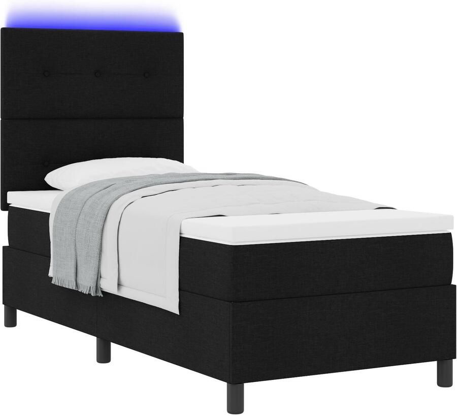 VidaXL Boxspringbed met matras en LED – Zwart 90 x 190 cm Stof - Foto 2