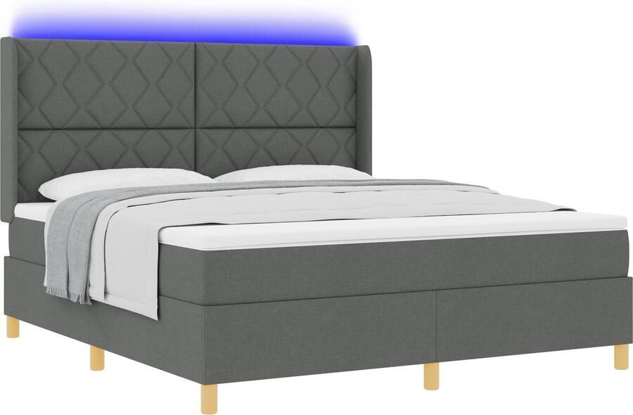 VidaXL Boxspringbed met Matras & LED Donkergrijs 180x200 cm Stof