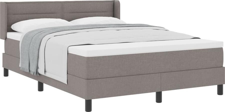 VidaXL Boxspringbed met Matras Taupe 140x200 cm Stof Hoofdbord Lijnen Design Taupe 140 cm Stof