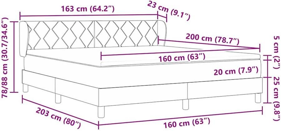 VidaXL Boxspringbed met Matras Crème 90x200 cm Stof Taupe 160 x 200 cm - Foto 2