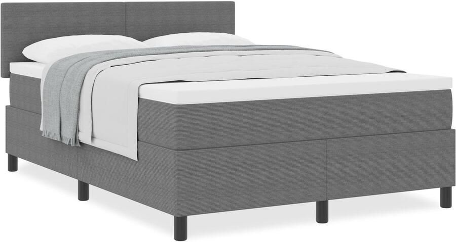 VidaXL Boxspring bed Lichtgrijs en wit 203 x 160 x 88 cm Katoenen stof - Foto 2