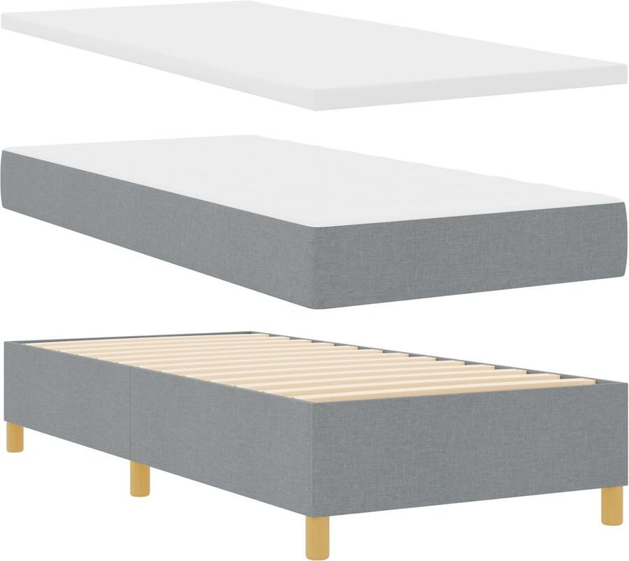 VidaXL Boxspring Bed met Matras & Bank Lichtgrijs 100x200 cm Stof