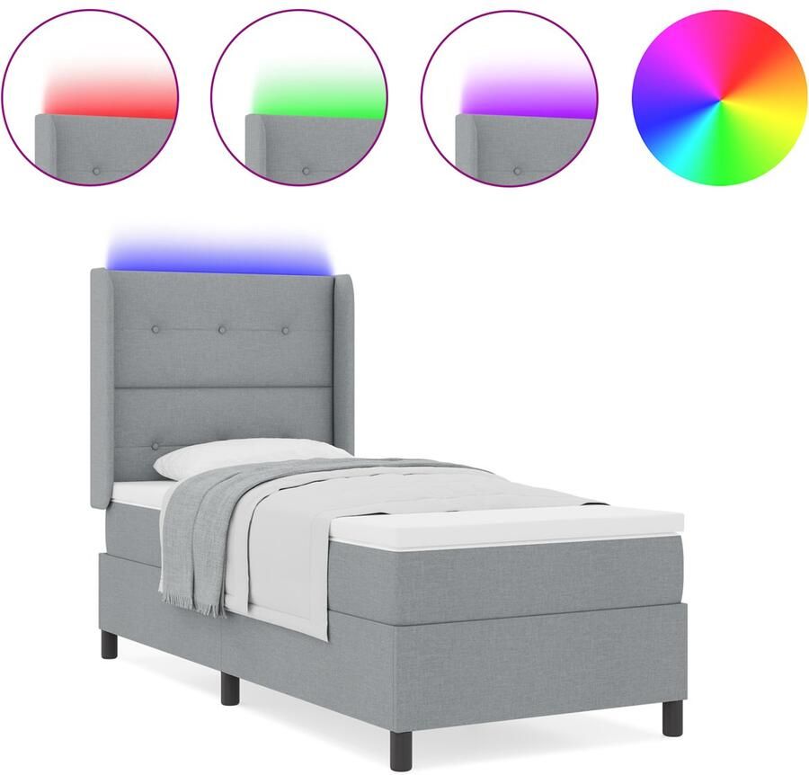 VidaXL Boxspringbed met matras en LED in lichtgrijs 100 x 200 cm stof