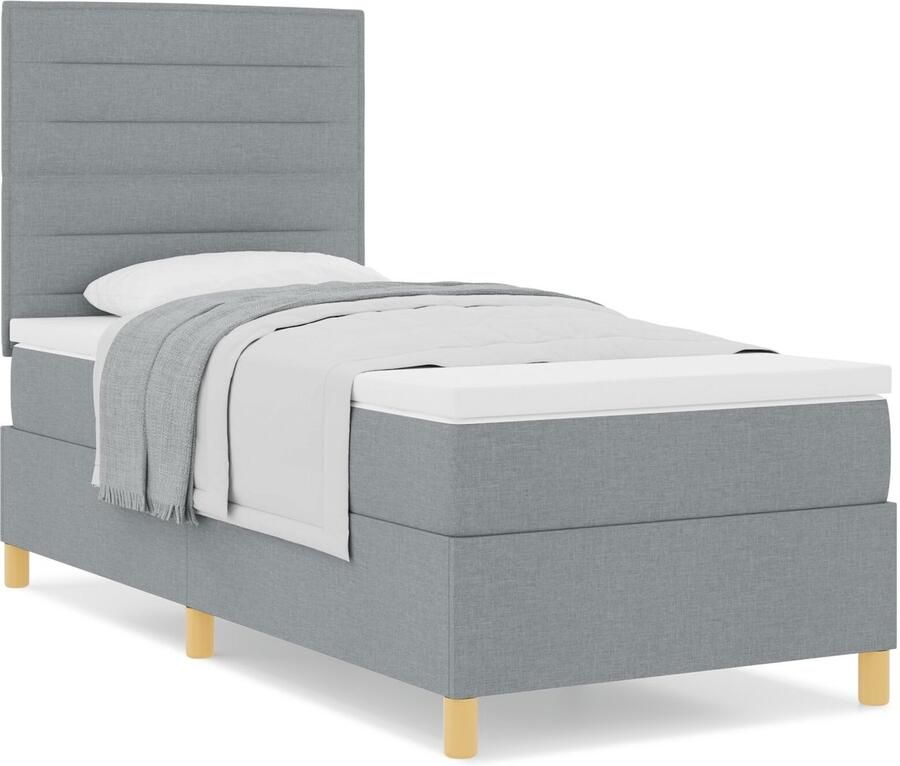 VidaXL Boxspring bed met hoofdeinde Lichtgrijs 100 x 200 cm Stof - Foto 2