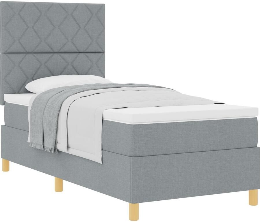 VidaXL Boxspring bed met hoofdeinde Lichtgrijs 100 x 200 cm Stof - Foto 2