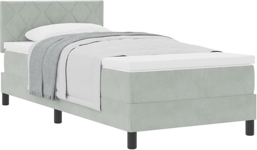 VidaXL Boxspringbed met Matras met matras Lichtgrijs 90 x 200 cm Stof - Foto 2
