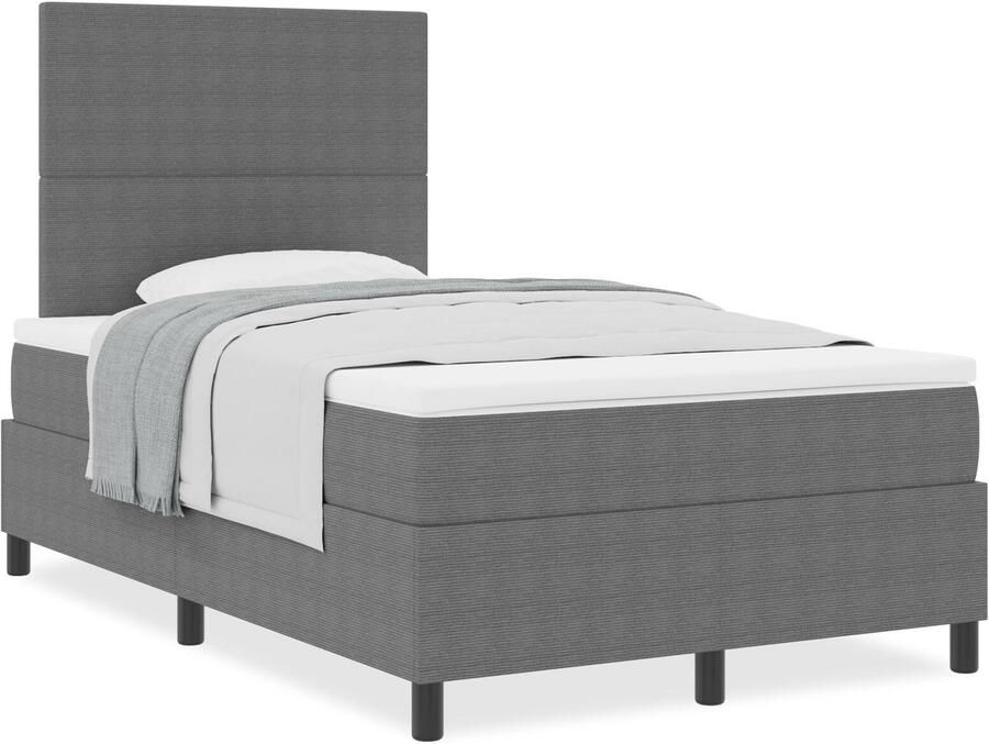 VidaXL Boxspring Bed met Matras Lichtgrijs 120x200 cm Corduroy Stof - Foto 2