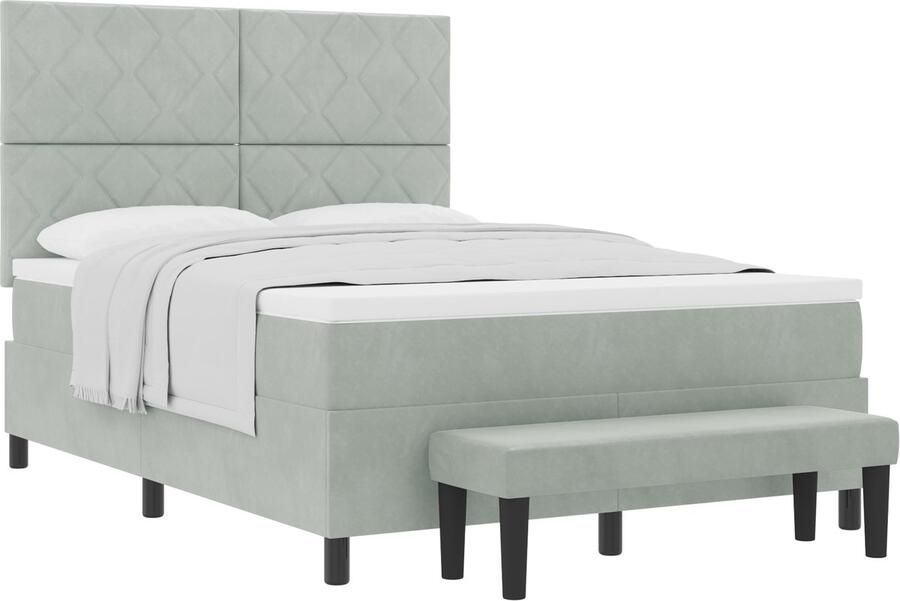 VidaXL Boxspringbed met Matras & Bank Lichtgrijs 140x200 cm Fluweel
