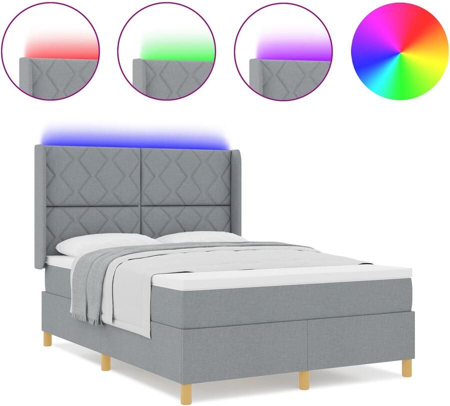 VidaXL Boxspringbed met Matras en LED Licht Lichtgrijs 140x200 cm Stoffering