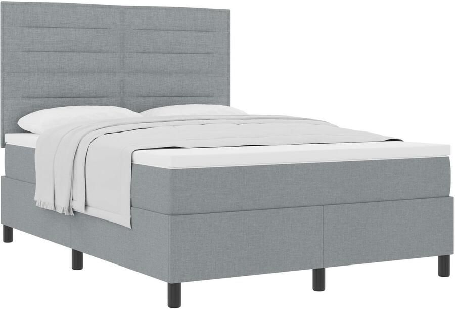 VidaXL Boxspring Bed met Matras Lichtgrijs 140x190 cm Stof - Foto 2