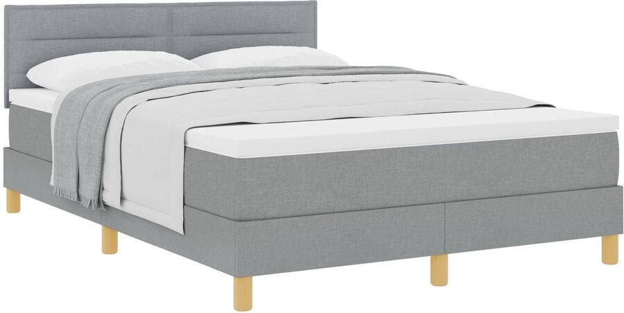 VidaXL Boxspring Bed met Matras Lichtgrijs 140x190 cm Stof - Foto 2