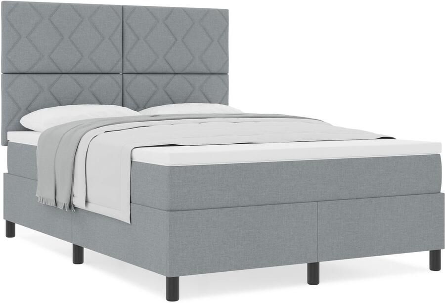 VidaXL Boxspring bed met matras Lichtgrijs 140 x 200 cm Stof - Foto 2