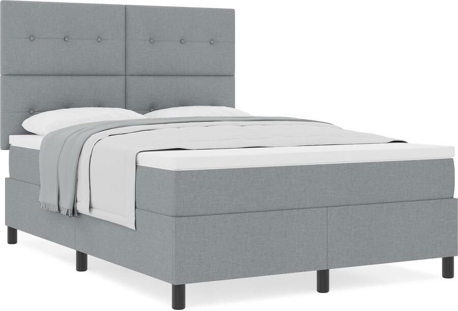 VidaXL Bedframe met Matras Licht Grijs Stof 140 x 190 cm Bedframe - Foto 2