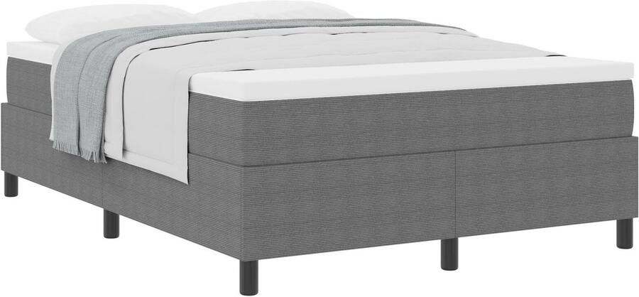 VidaXL Boxspring bed Lichtgrijs en wit 203 x 140 x 60 cm Katoenen stof - Foto 2