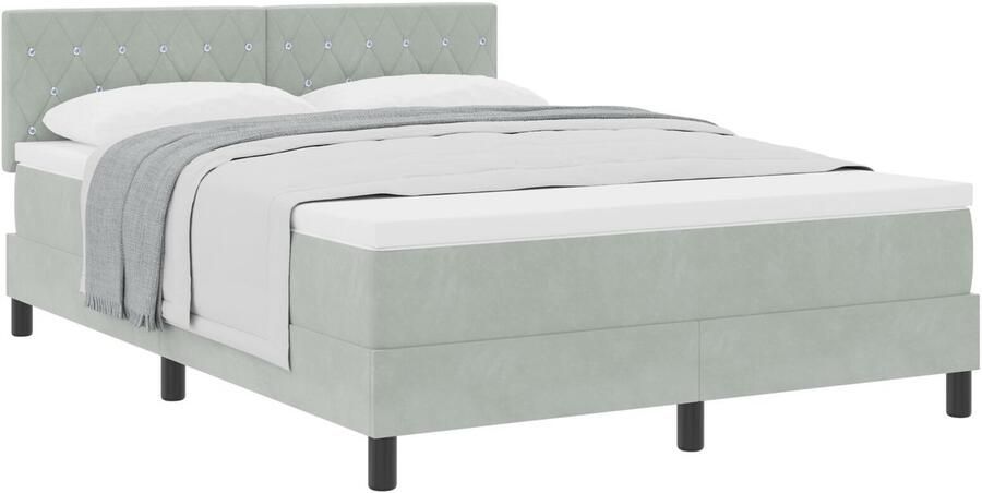 VidaXL Boxspringbed met Matras met matras Lichtgrijs 140 x 200 cm Stof - Foto 2