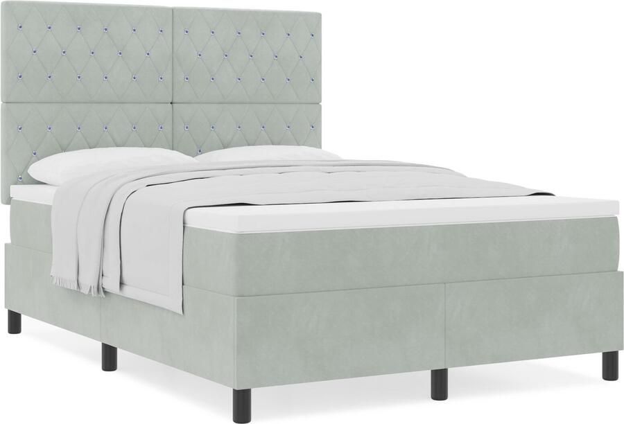 VidaXL Boxspring bed met matras Lichtgrijs 140 x 190 cm Fluweel - Foto 2