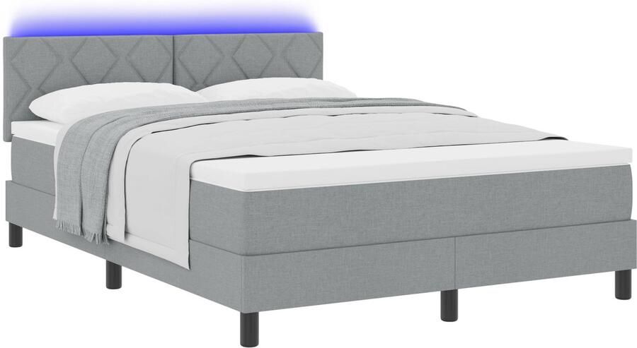 VidaXL Boxspringbed met Matras & LED Lichtgrijs 140x200 cm Stof