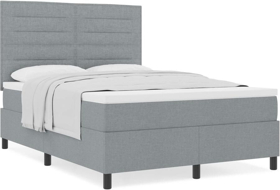 VidaXL Bedframe met Matras Lichtgrijs Stof 160 x 200 cm Bedframe - Foto 2