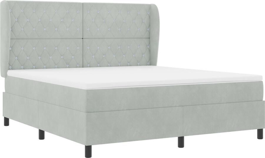 VidaXL Boxspring Bed met Matras & LED Lichtgrijs 180x200 cm Fluweel - Foto 3