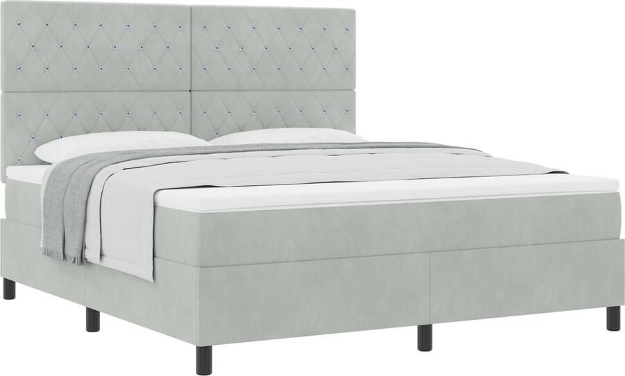 VidaXL Boxspring Bed met Matras & LED Lichtgrijs 180x200 cm Fluweel - Foto 2