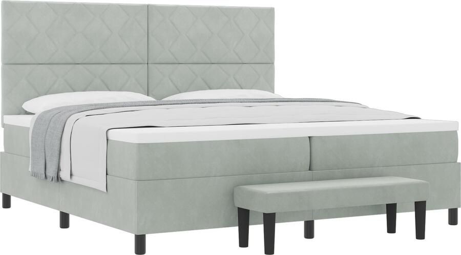 VidaXL Boxspring Bed met Matras & Bank Licht Grijs 200x200 cm Fluweel