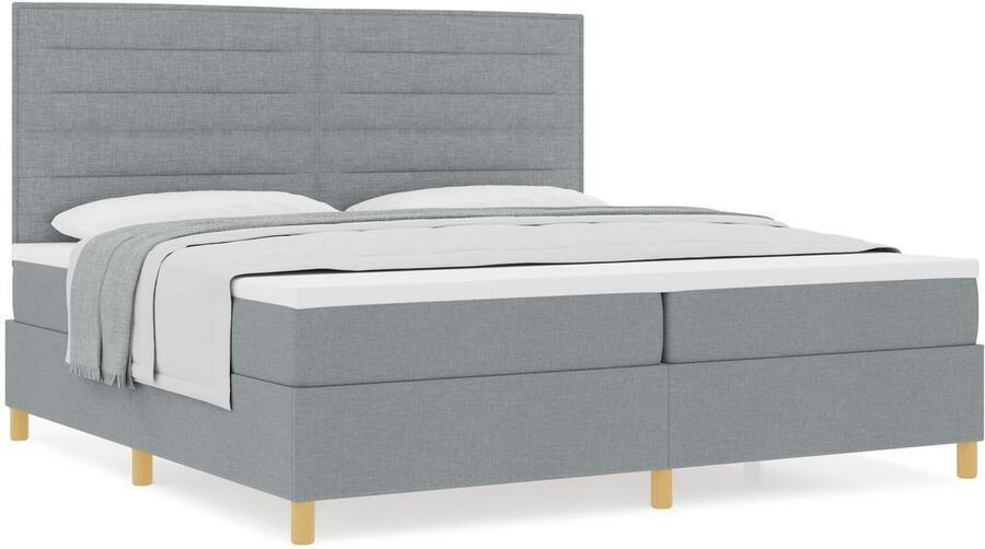 VidaXL Boxspring bed met matras Lichtgrijs 200 x 200 cm Stof - Foto 3