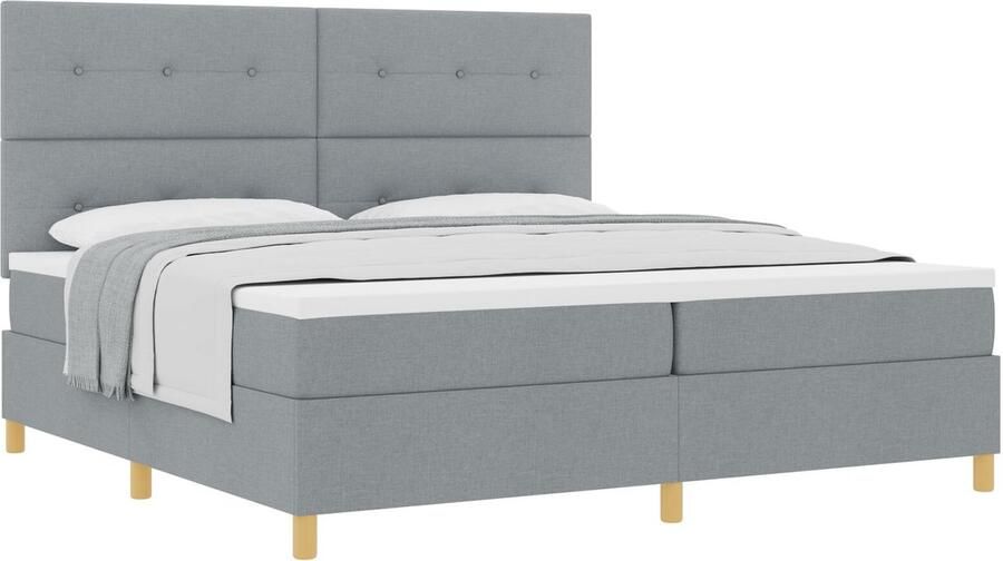 VidaXL Boxspring bed met hoofdeinde Lichtgrijs 200 x 200 cm Stof - Foto 2