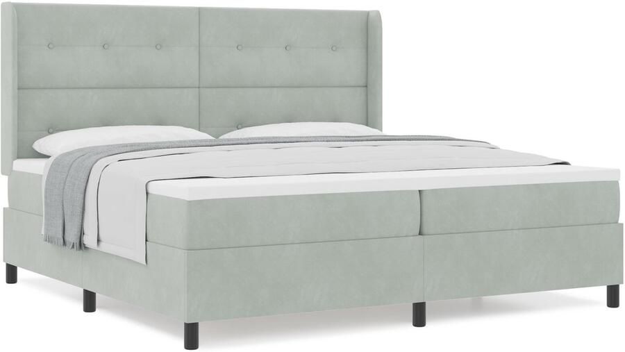 VidaXL Boxspring bed met hoofdeinde Lichtgrijs 200 x 200 cm Fluweel