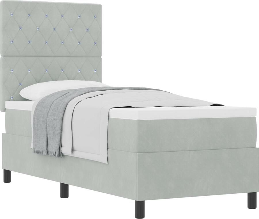 VidaXL Boxspring bed met matras Lichtgrijs 80 x 200 cm Fluweel - Foto 2